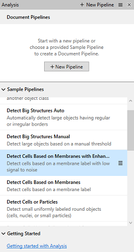 Document Pipelines window showing a New Pipeline button and a Sample Pipelines list with pipeline names
